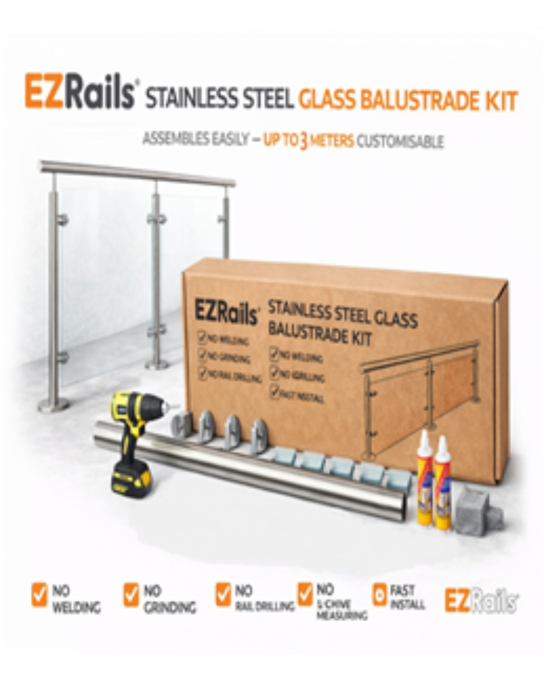 3m Glass Balcony Kit